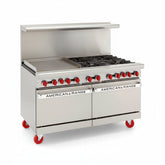American Range AR-36G-6B 72" Natural Gas 6-Burner Restaurant Range with 2 Standard Ovens & 36" Left Griddle Plate - 322,000 BTU