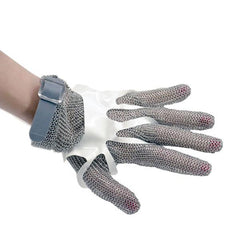 5 Finger Stainless Steel Mesh Glove with Gray Silicone Strap – Extra Small