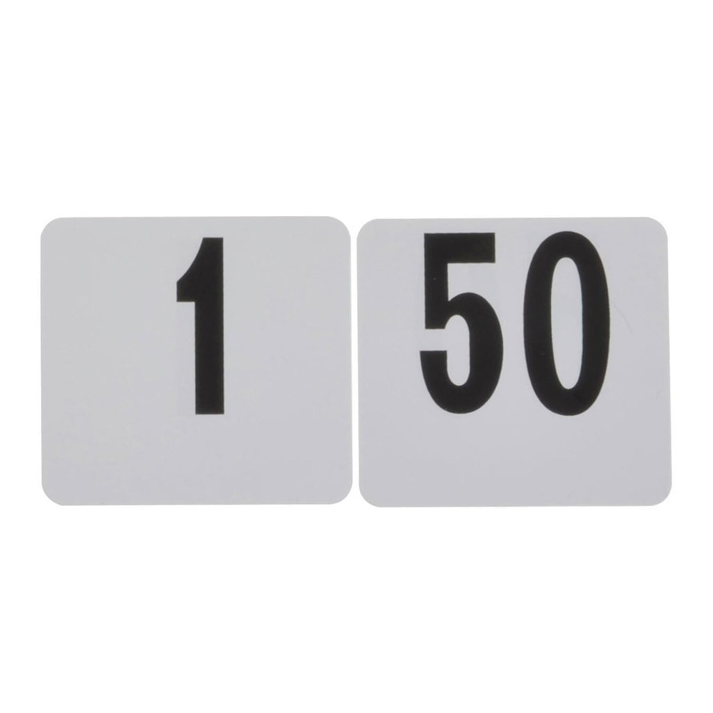 American Metalcraft 450 4" x 4" Double-Sided Plastic Table Numbers, Set 1-50