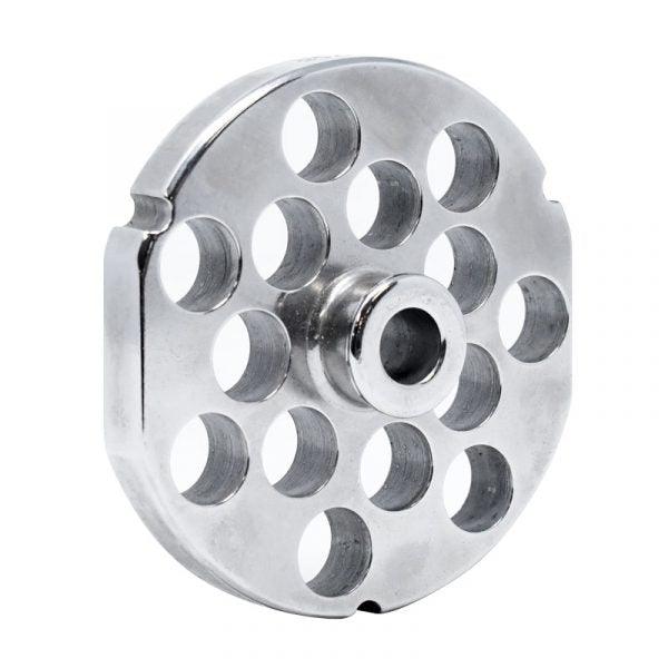 #32 Stainless Steel Machine Plate with Hub, Triple Notch, and Flat Sides - 3-15/16" Diameter, 5/8" Hole Size - 11162