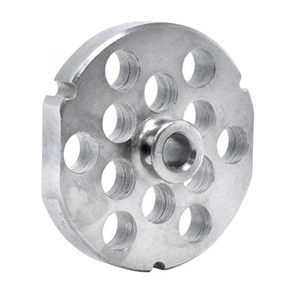 #32 Stainless Steel Machine Plate with Hub and Triple Notch - 3-15/16" Diameter, 3/32" Hole Size - 23552