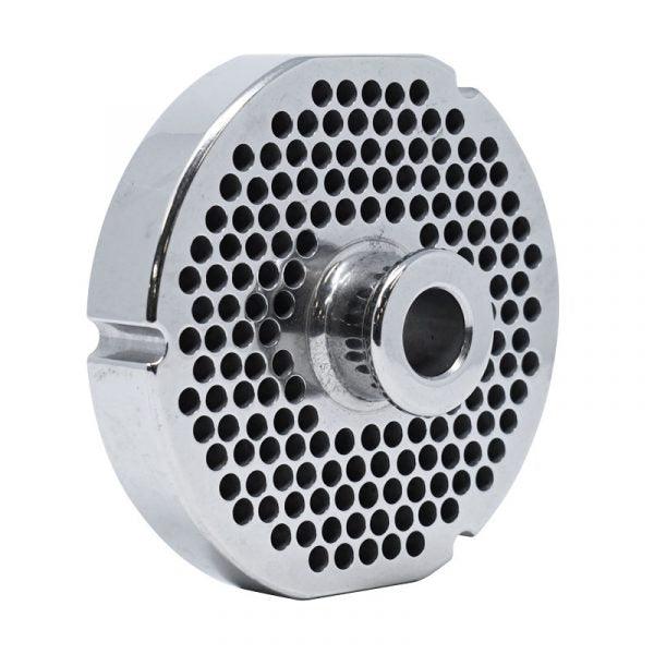 #52 Stainless Steel Machine Plate with Hub, Triple Notch, and Flat Sides - 5-1/8" Diameter, 1/4" Hole Size - 39325