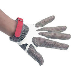 5 Finger Stainless Steel Mesh Glove with Red Silicone Strap - Medium