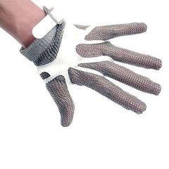 5 Finger Stainless Steel Mesh Glove with White Silicone Strap – Small